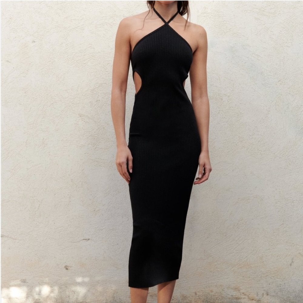 Zara Black Cut Out Haulter Bodycon Dress